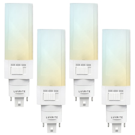 Luxrite Horizontal PL LED CFL Replacement Light Bulbs 3 CCT Selectable 11W 1450LM G24/G24Q/GX24Q Base 4-Pack LR24565-4PK